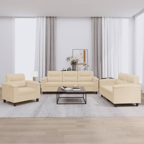 vidaXL sofasæt 3 dele med hynder mikrofiberstof cremefarvet