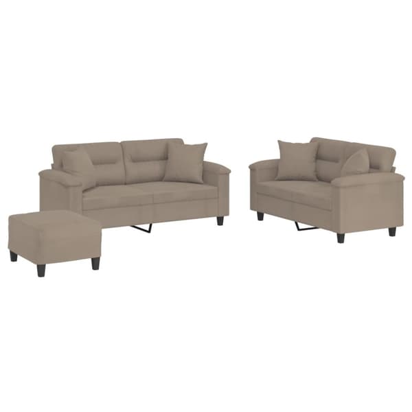vidaXL sofasæt 3 dele med puder mikrofiberstof gråbrun