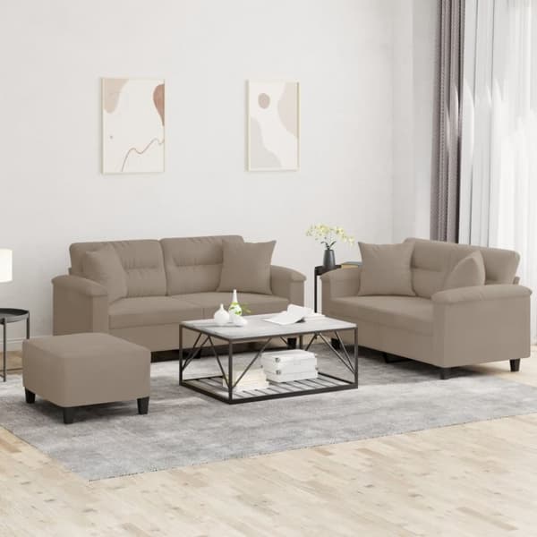 vidaXL sofasæt 3 dele med puder mikrofiberstof gråbrun