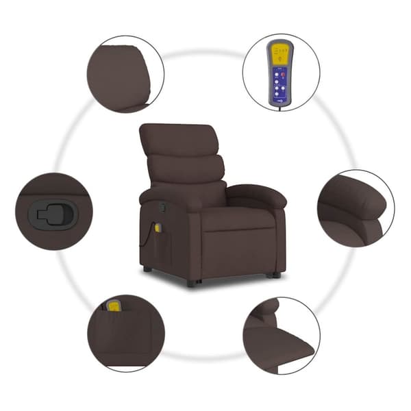 vidaXL Massagefåtölj med uppresningshjälp mörkbrun tyg