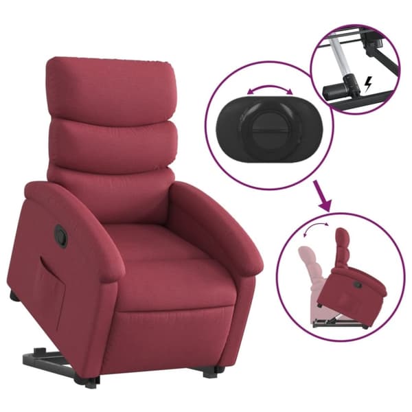 vidaXL Reclinerfåtölj med uppresningshjälp vinröd tyg
