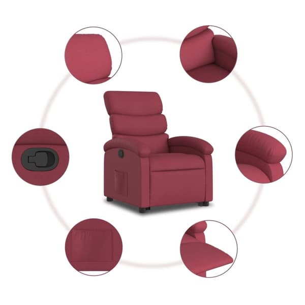 vidaXL Reclinerfåtölj med uppresningshjälp vinröd tyg