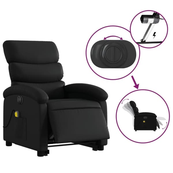 vidaXL Massagefåtölj med uppresningshjälp svart konstläder