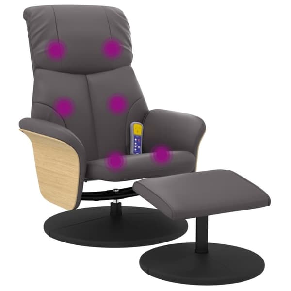 vidaXL Massagefåtölj med fotpall grå konstläder
