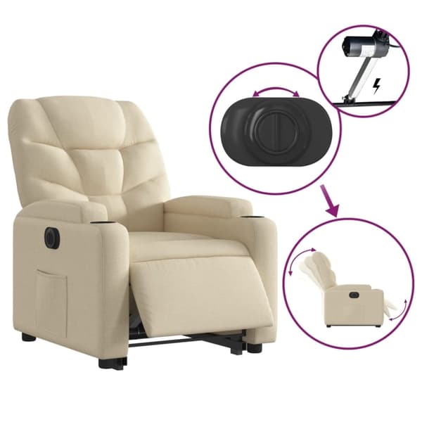 vidaXL Elektrisk reclinerfåtölj med uppresningshjälp gräddvit tyg