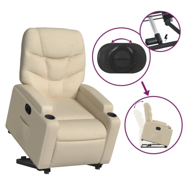 vidaXL Elektrisk reclinerfåtölj med uppresningshjälp gräddvit tyg