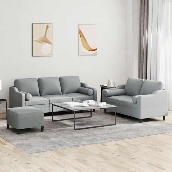 vidaXL sofasæt 3 dele med puder stof lysegrå
