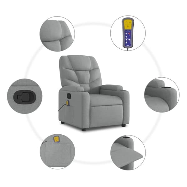 vidaXL massagestol med løftefunktion stof lysegrå