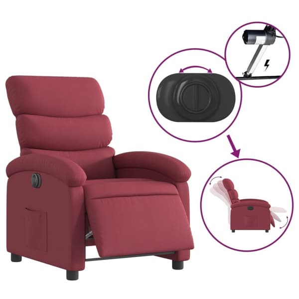 vidaXL Elektrisk reclinerfåtölj vinröd tyg