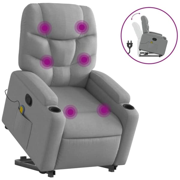 vidaXL Massagefåtölj med uppresningshjälp ljusgrå tyg