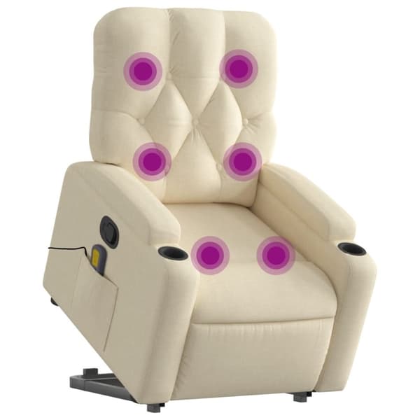 vidaXL Massagefåtölj med uppresningshjälp gräddvit tyg