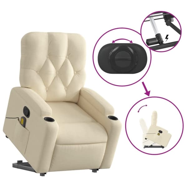 vidaXL Massagefåtölj med uppresningshjälp gräddvit tyg