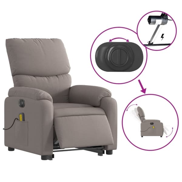 vidaXL Elektrisk massagefåtölj med uppresningshjälp taupe tyg