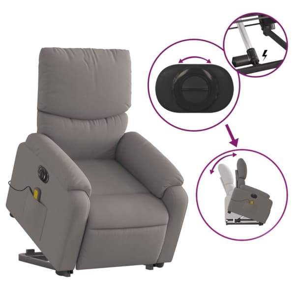 vidaXL Elektrisk massagefåtölj med uppresningshjälp taupe tyg