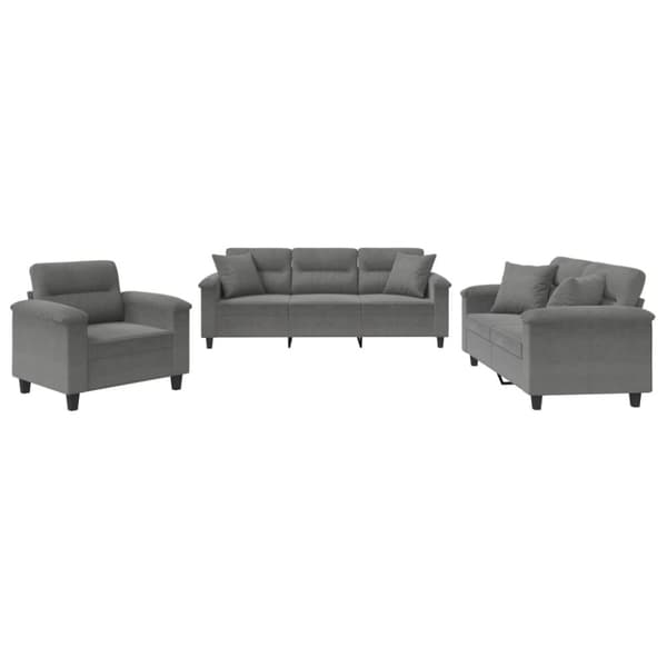 vidaXL sofasæt 3 dele med puder mikrofiberstof mørkegrå