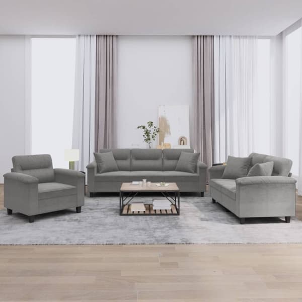 vidaXL sofasæt 3 dele med puder mikrofiberstof mørkegrå