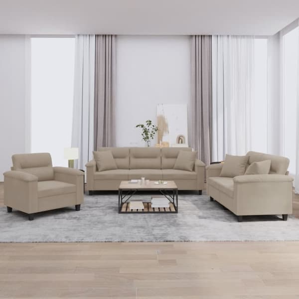 vidaXL sofasæt 3 dele med puder mikrofiberstof gråbrun