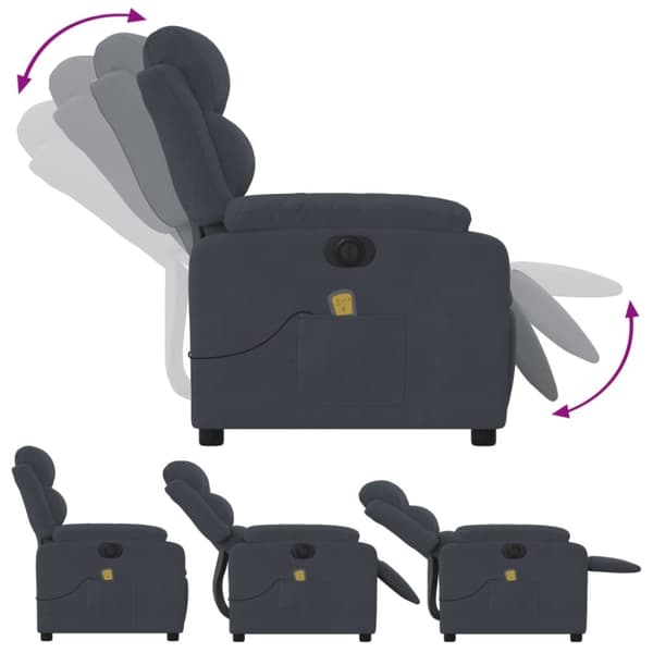 vidaXL Elektrisk massagefåtölj mörkgrå sammet