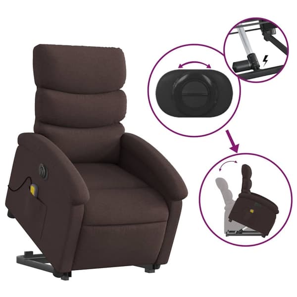 vidaXL Elektrisk massagefåtölj med uppresningshjälp mörkbrun tyg
