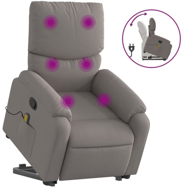 vidaXL Massagefåtölj med uppresningshjälp taupe tyg
