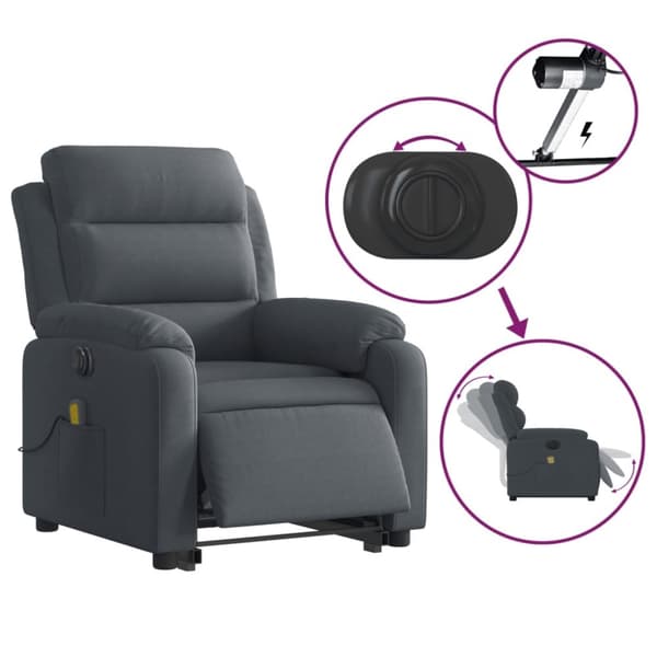 vidaXL massagestol med løftefunktion velour mørkegrå