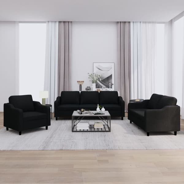 vidaXL sofasæt 3 dele med hynder stof sort