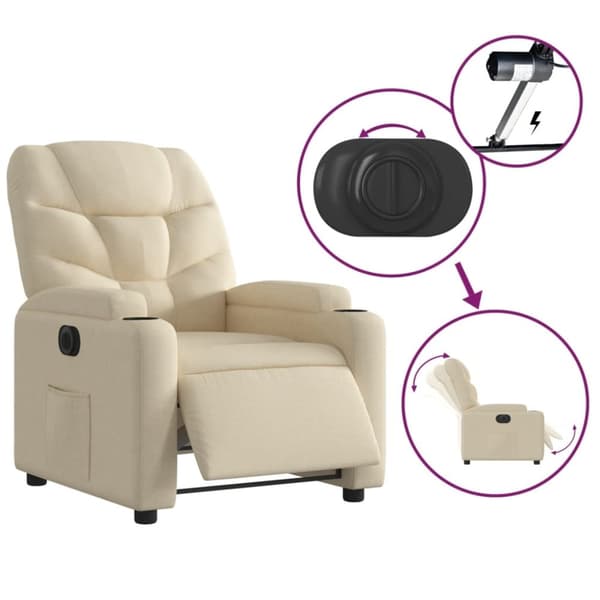 vidaXL Elektrisk reclinerfåtölj gräddvit tyg