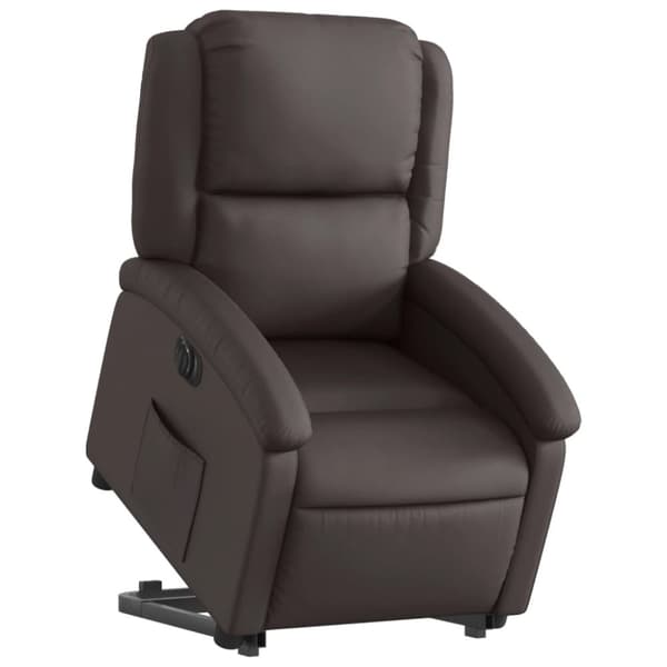vidaXL Reclinerfåtölj med uppresningshjälp mörkbrun äkta läder