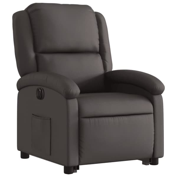 vidaXL Reclinerfåtölj med uppresningshjälp mörkbrun äkta läder