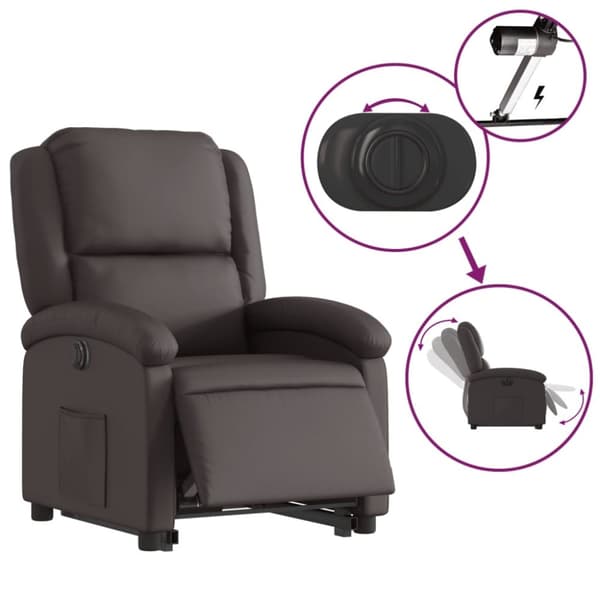 vidaXL Reclinerfåtölj med uppresningshjälp mörkbrun äkta läder