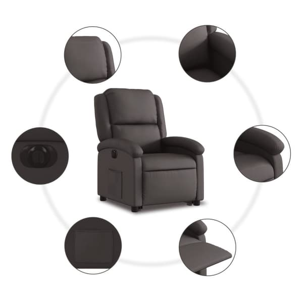 vidaXL Reclinerfåtölj med uppresningshjälp mörkbrun äkta läder