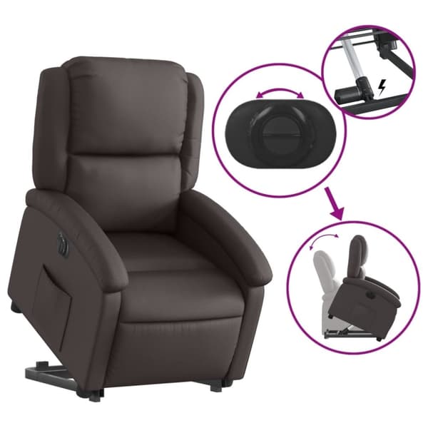 vidaXL Reclinerfåtölj med uppresningshjälp mörkbrun äkta läder