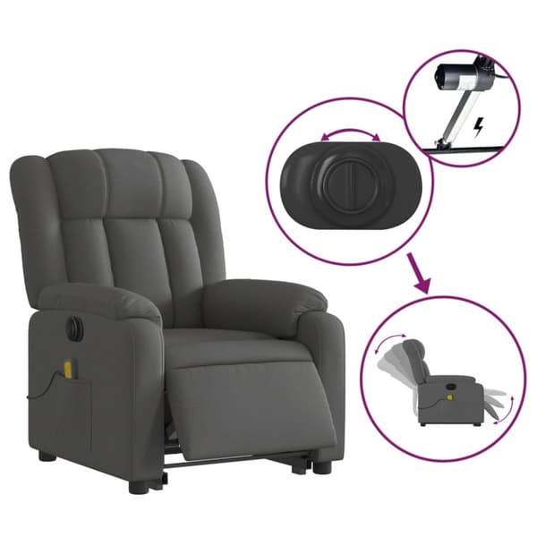 vidaXL Elektrisk massagefåtölj med uppresningshjälp mörkgrå tyg