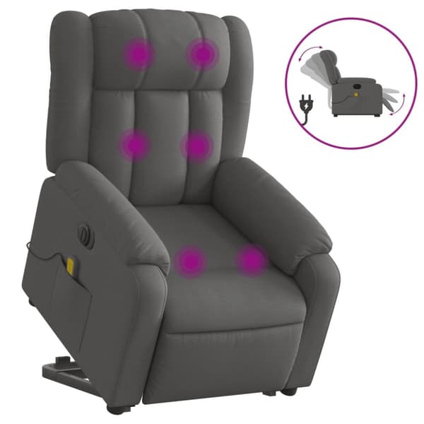 vidaXL Elektrisk massagefåtölj med uppresningshjälp mörkgrå tyg