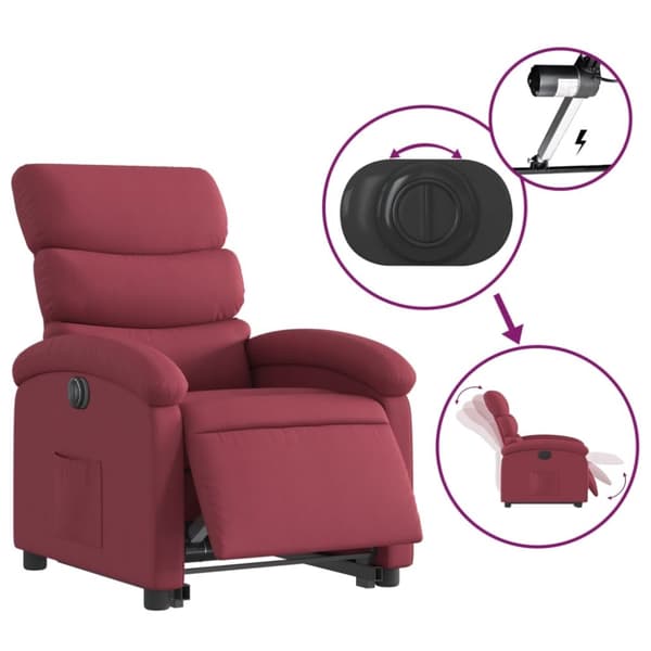 vidaXL Elektrisk reclinerfåtölj med uppresningshjälp vinröd tyg