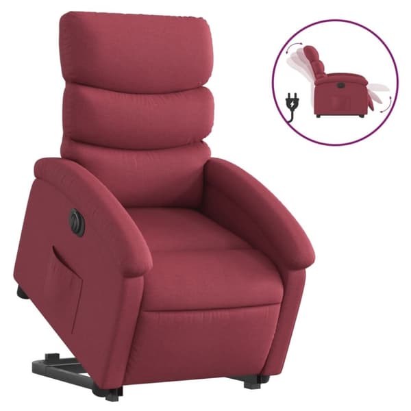 vidaXL Elektrisk reclinerfåtölj med uppresningshjälp vinröd tyg