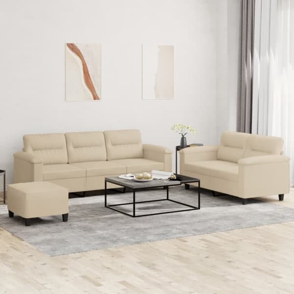 vidaXL sofasæt 3 dele med hynder mikrofiberstof cremefarvet
