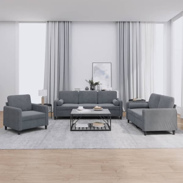 vidaXL sofasæt 3 dele med puder velour mørkegrå