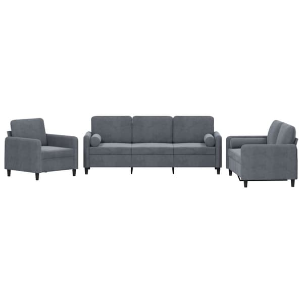 vidaXL sofasæt 3 dele med puder velour mørkegrå