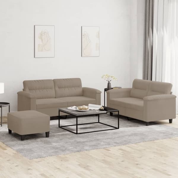 vidaXL Soffgrupp med kuddar 3 delar taupe mikrofibertyg