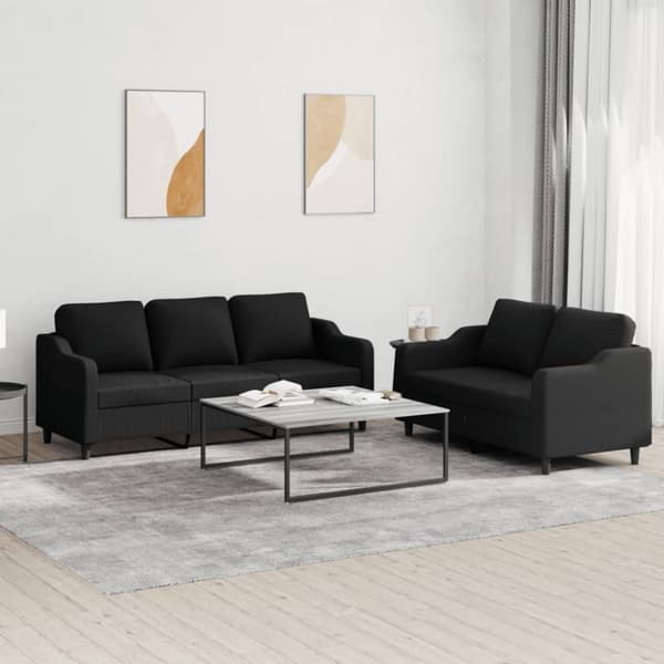 vidaXL sofasæt 2 dele med hynder stof sort