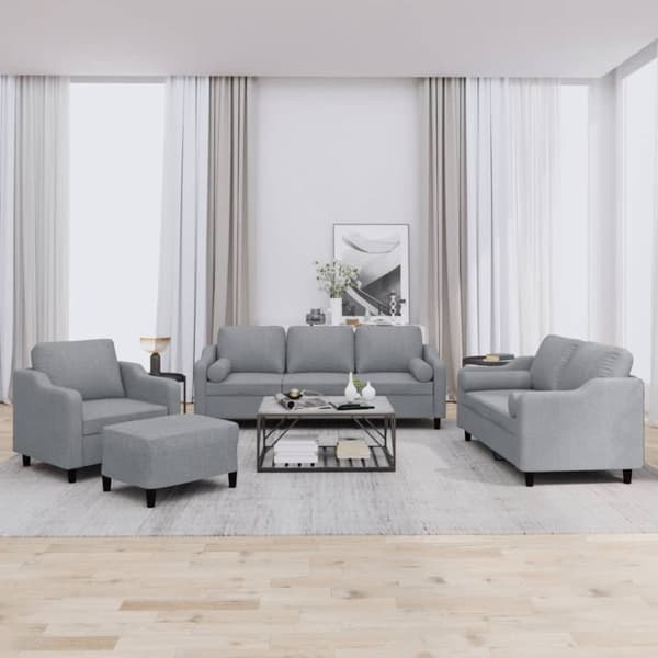 vidaXL sofasæt 4 dele med puder stof lysegrå