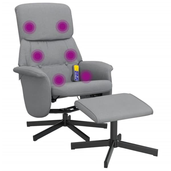 vidaXL Massagefåtölj med fotpall ljusgrå tyg