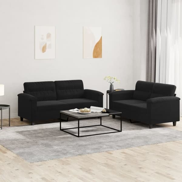 vidaXL sofasæt 2 dele med hynder mikrofiberstof sort