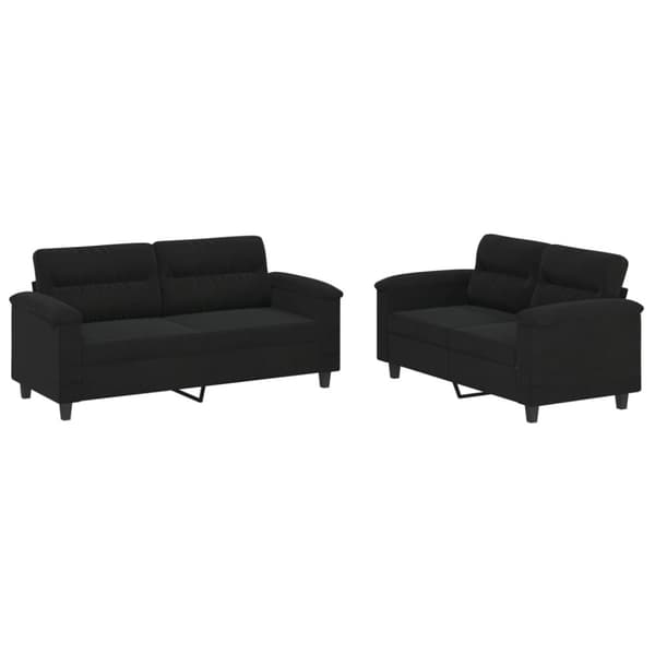 vidaXL sofasæt 2 dele med hynder mikrofiberstof sort