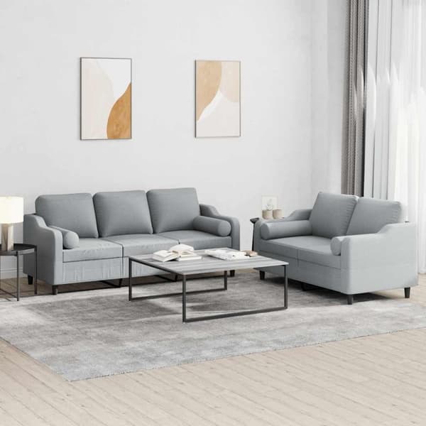 vidaXL sofasæt 2 dele med puder stof lysegrå