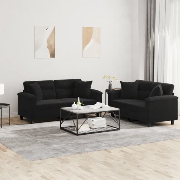 vidaXL sofasæt 2 dele med puder mikrofiberstof sort