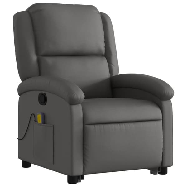 vidaXL Massagefåtölj med uppresningshjälp grå äkta läder