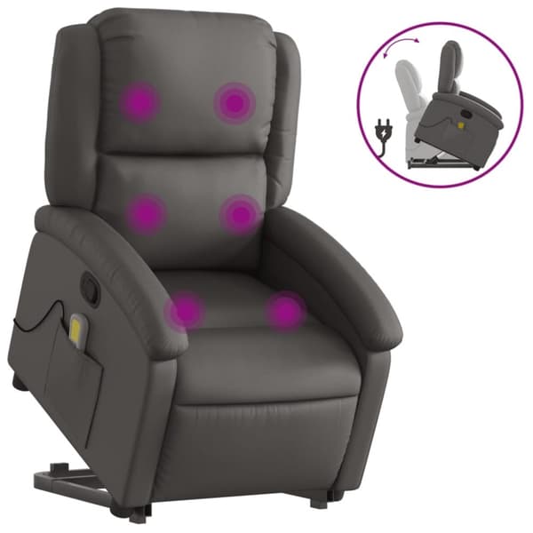 vidaXL Massagefåtölj med uppresningshjälp grå äkta läder