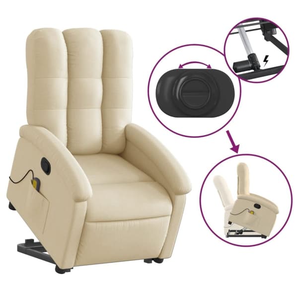 vidaXL Massagefåtölj med uppresningshjälp gräddvit tyg